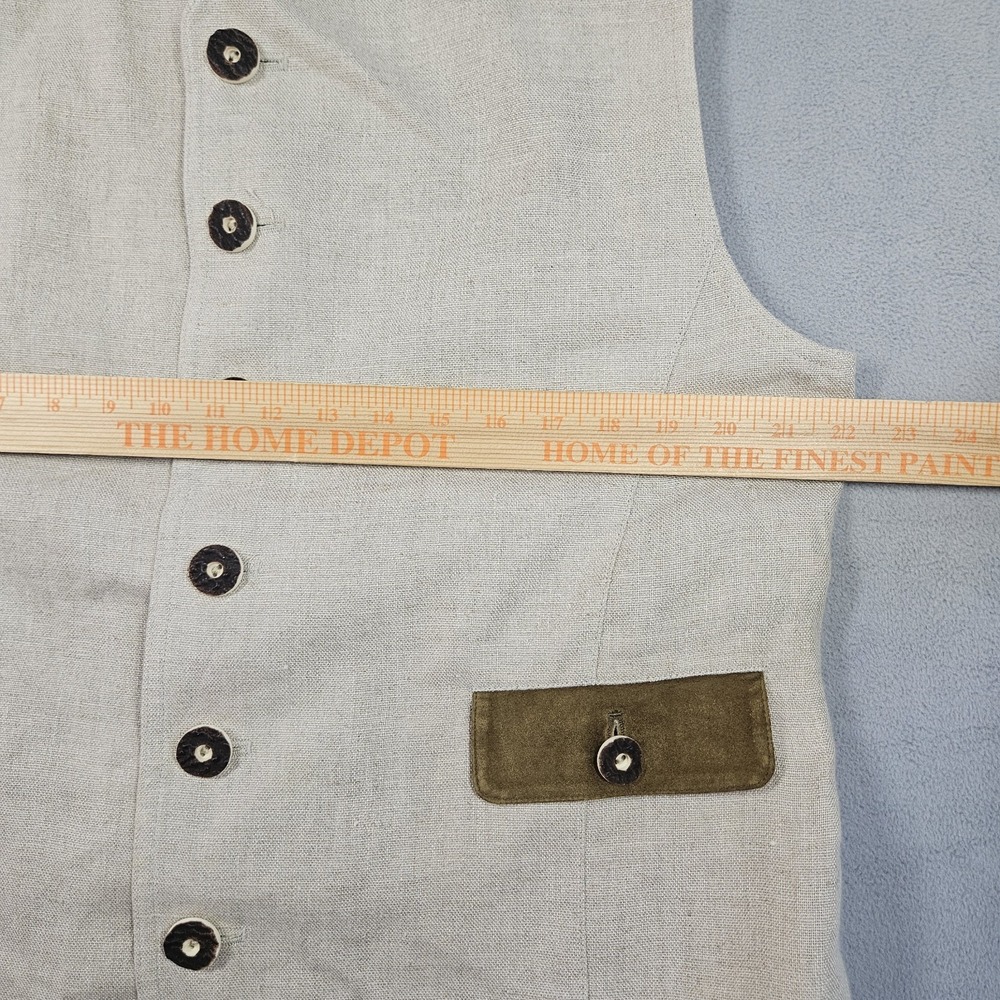 German Linen Vest Men US Sz 44/ EU 54 Western Trachten Traditional Leather Hunt - Picture 14 of 16